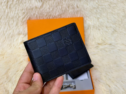 Louis Vuitton Black Damier Wallet Gift Set with Card Holder & Keychain