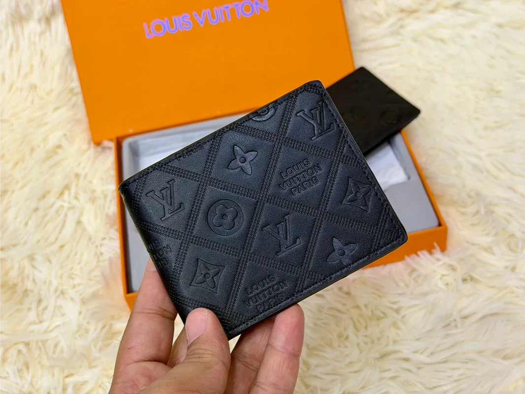 Louis Vuitton Black Embossed Monogram Wallet Gift Set with Card Holder & Keychain