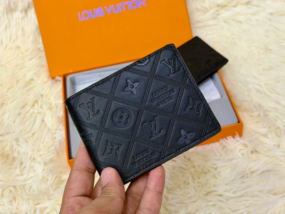 Louis Vuitton Black Embossed Monogram Wallet Gift Set with Card Holder & Keychain