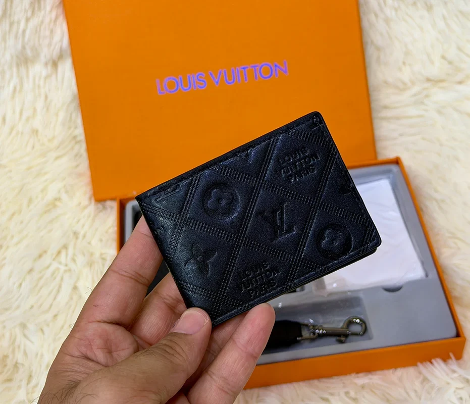 Louis Vuitton Black Embossed Monogram Wallet Gift Set with Card Holder & Keychain
