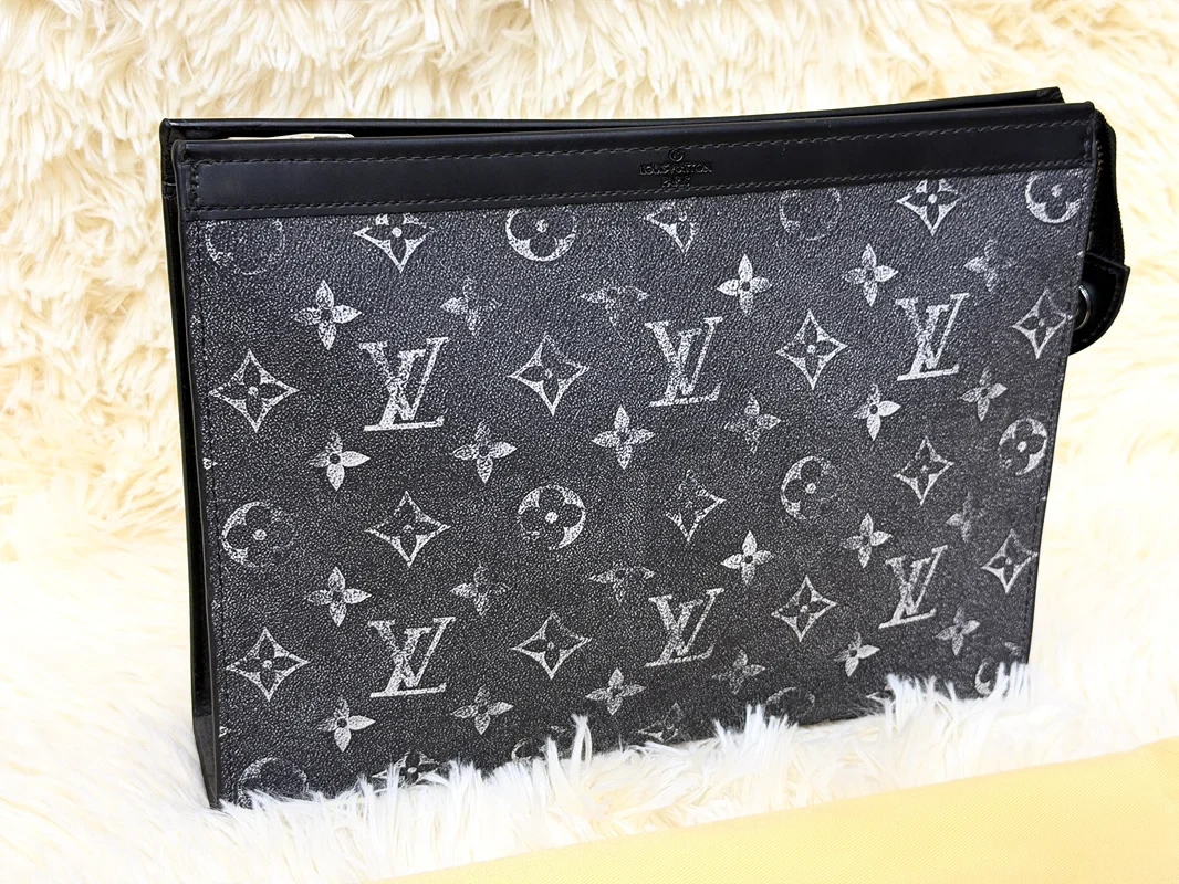 Louis Vuitton Black Monogram Large Zip Pouch with Wrist Strap