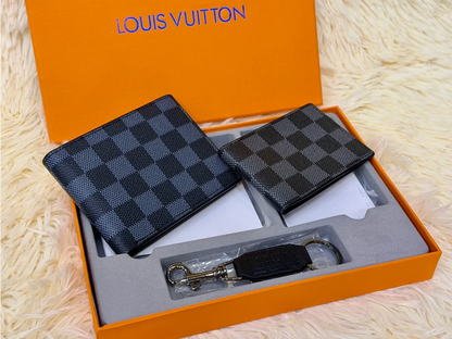 Louis Vuitton Blue Damier Pattern Wallet Gift Set with Card Holder & Keychain