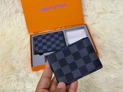 Louis Vuitton Blue Damier Pattern Wallet Gift Set with Card Holder & Keychain