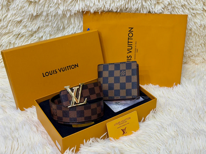 Louis Vuitton Brown Belt & Wallet Gift Set with LV Buckle