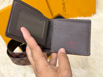Louis Vuitton Brown Belt & Wallet Gift Set with LV Buckle