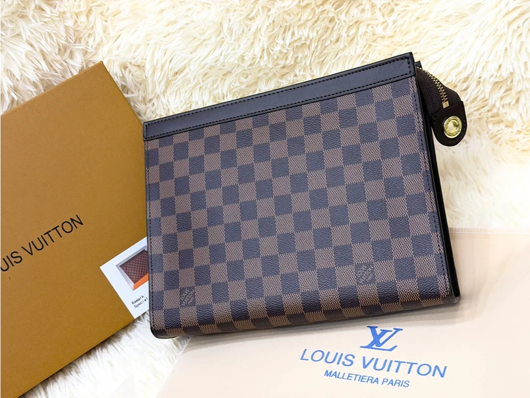 Louis Vuitton Damier Checkered Black Brown Zip Pouch