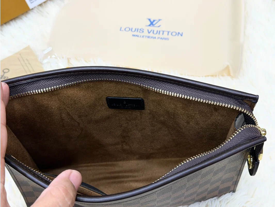 Louis Vuitton Damier Checkered Black Brown Zip Pouch