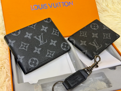Louis Vuitton Dark Blue Monogram Wallet Gift Set with Card Holder & Keychain