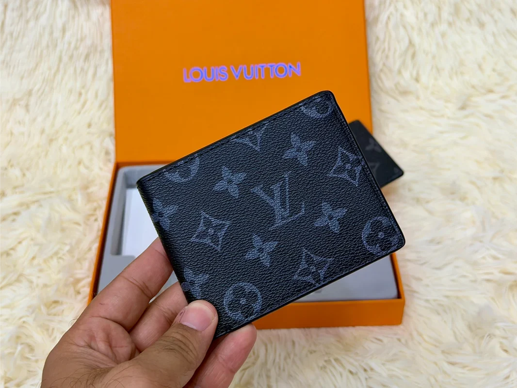 Louis Vuitton Dark Blue Monogram Wallet Gift Set with Card Holder & Keychain