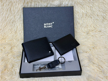 Montblanc Black Classic Wallet Gift Set with Card Holder & Keychain