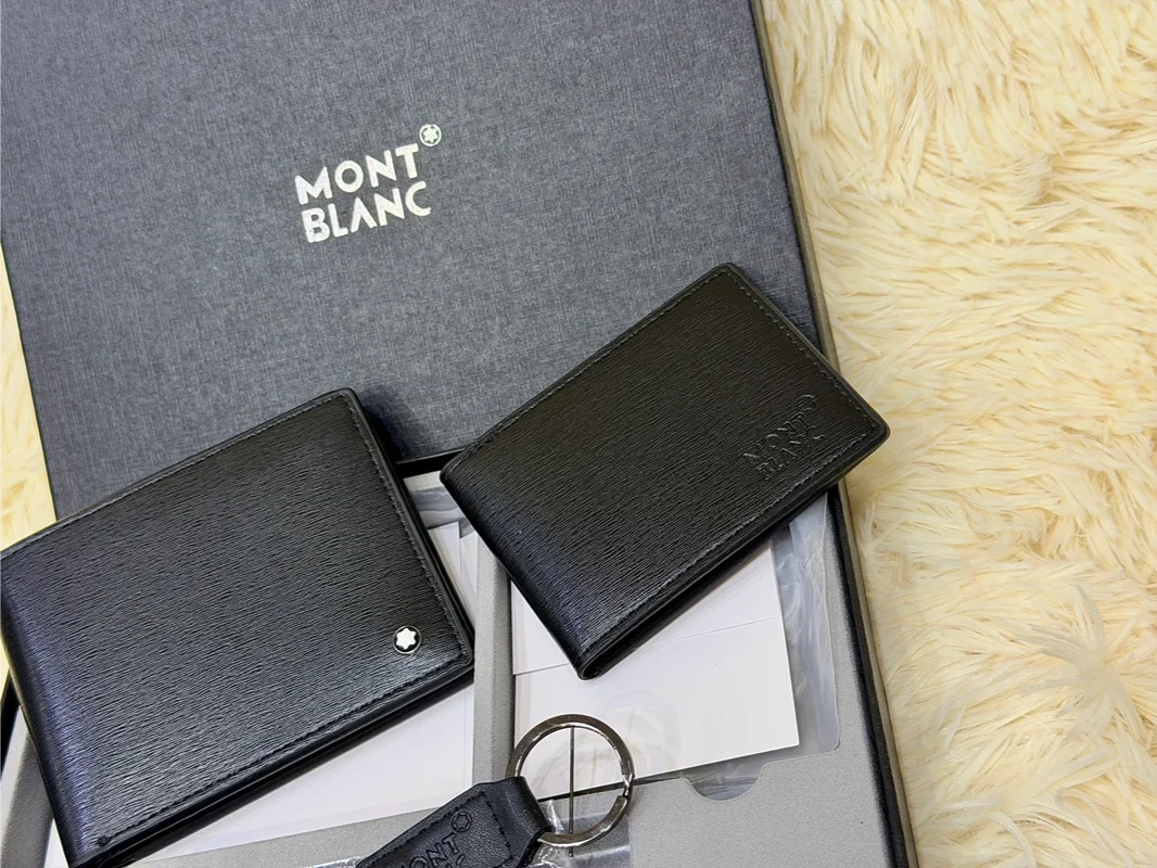 Montblanc Black Classic Wallet Gift Set with Card Holder & Keychain