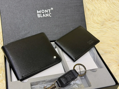 Montblanc Black Classic Wallet Gift Set with Card Holder & Keychain