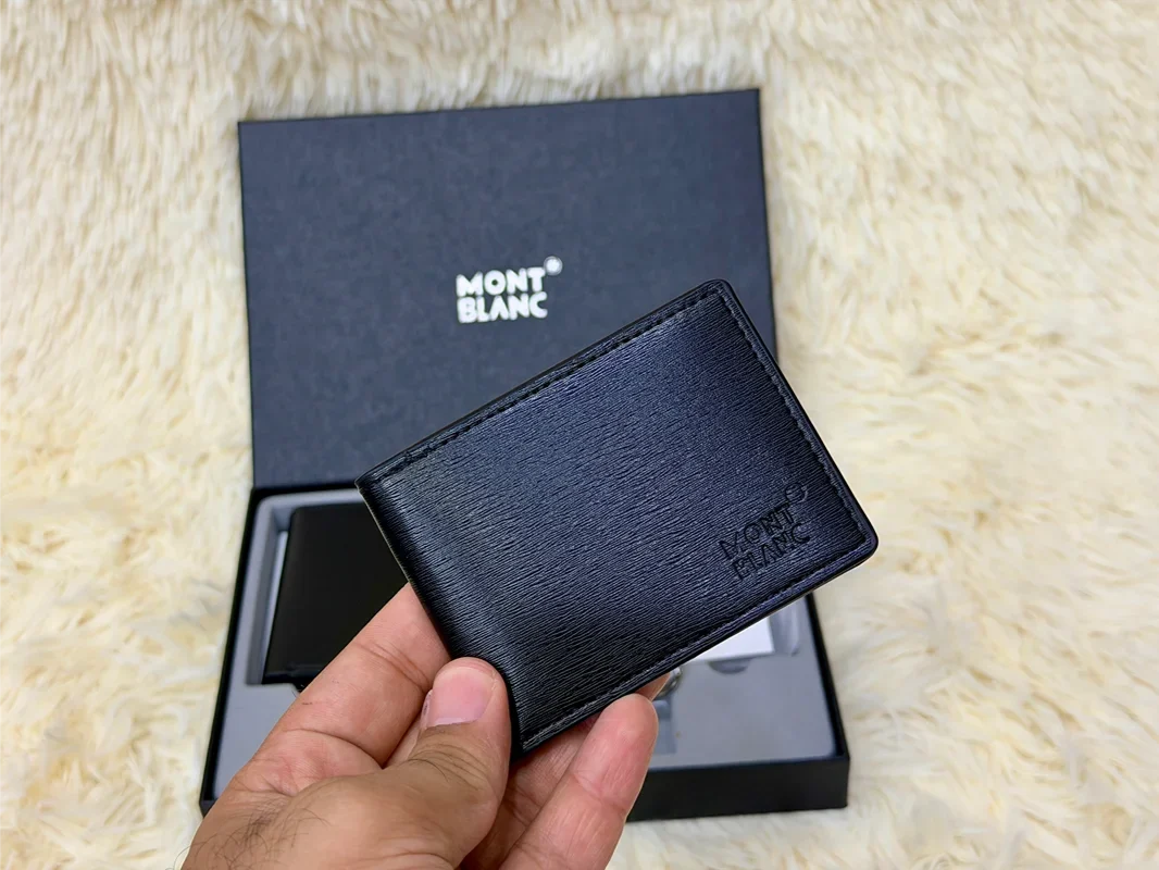 Montblanc Black Classic Wallet Gift Set with Card Holder & Keychain