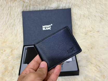 Montblanc Black Classic Wallet Gift Set with Card Holder & Keychain