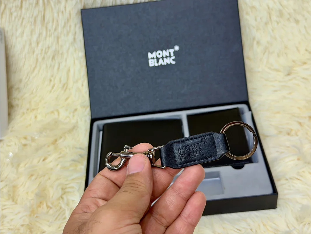 Montblanc Black Classic Wallet Gift Set with Card Holder & Keychain