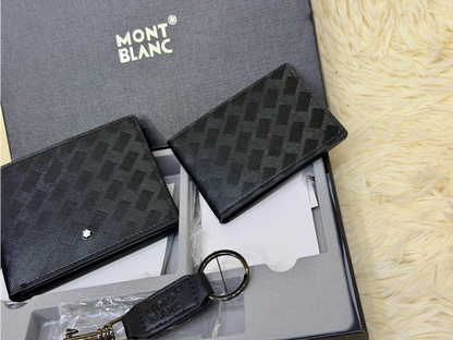Montblanc Black Geometric Pattern Wallet Gift Set with Card Holder & Keychain