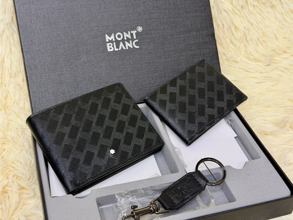 Montblanc Black Geometric Pattern Wallet Gift Set with Card Holder & Keychain