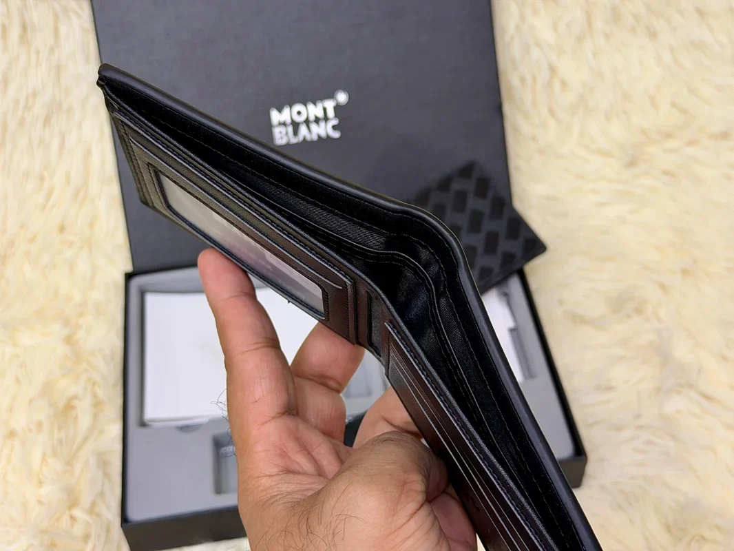 Montblanc Black Geometric Pattern Wallet Gift Set with Card Holder & Keychain