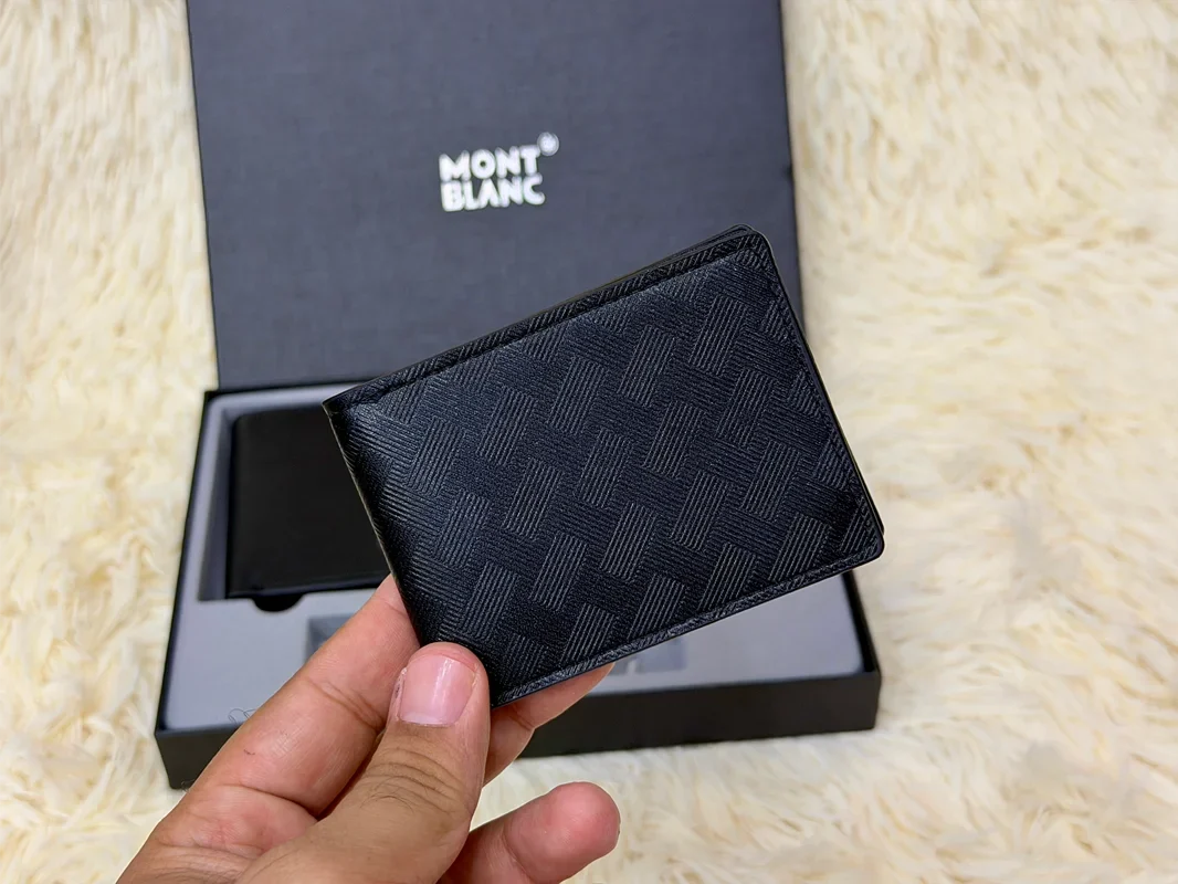 Montblanc Black Geometric Pattern Wallet Gift Set with Card Holder & Keychain