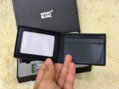 Montblanc Black Geometric Pattern Wallet Gift Set with Card Holder & Keychain