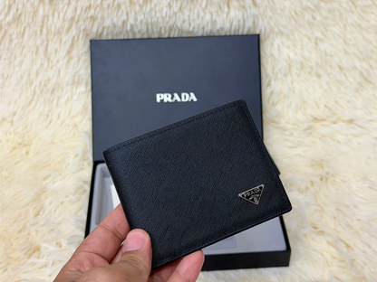 Prada Black Saffiano Bifold Wallet Gift Set with Card Holder & Keychain