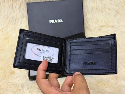 Prada Black Saffiano Bifold Wallet Gift Set with Card Holder & Keychain