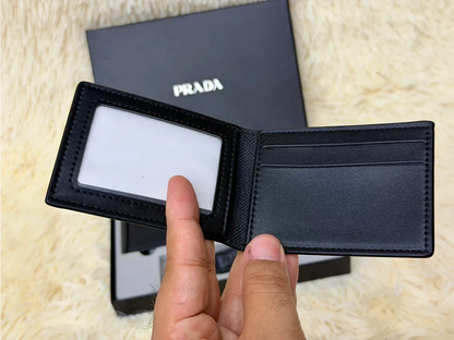 Prada Black Saffiano Bifold Wallet Gift Set with Card Holder & Keychain