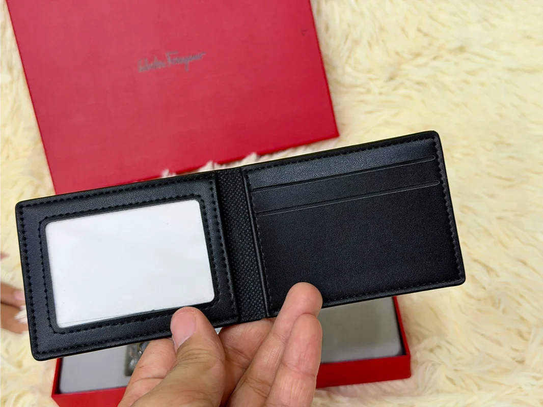 Salvatore Ferragamo Black Grain Textured Wallet Gift Set with Card Holder & Keychain
