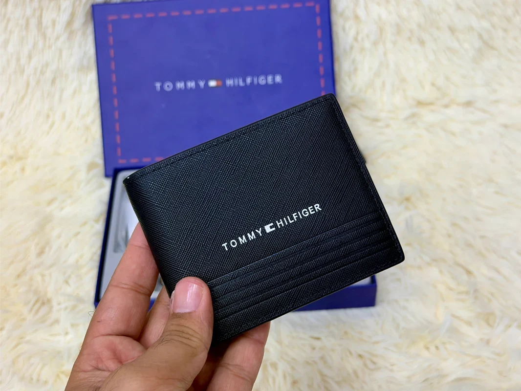 Tommy Hilfiger Black Saffiano Wallet Gift Set with Card Holder & Keychain