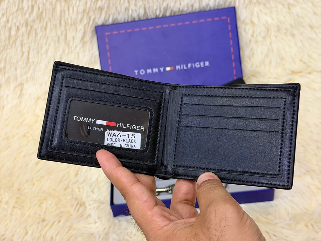 Tommy Hilfiger Black Saffiano Wallet Gift Set with Card Holder & Keychain