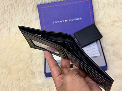 Tommy Hilfiger Black Saffiano Wallet Gift Set with Card Holder & Keychain