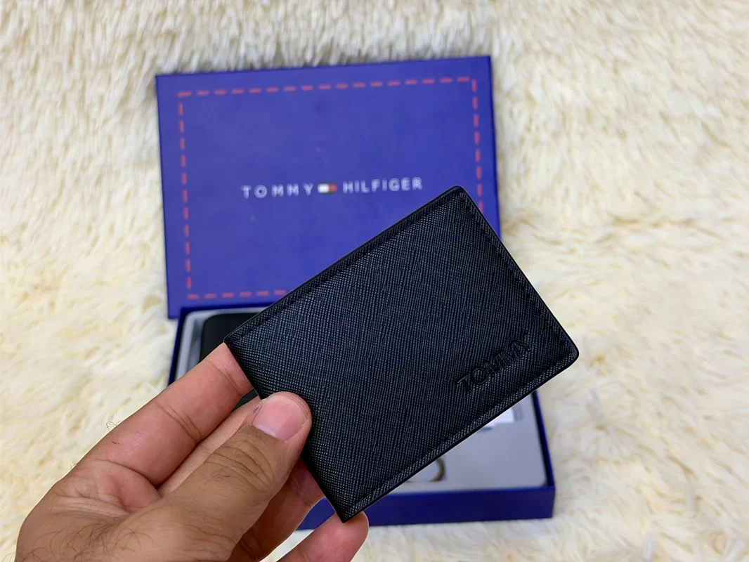 Tommy Hilfiger Black Saffiano Wallet Gift Set with Card Holder & Keychain