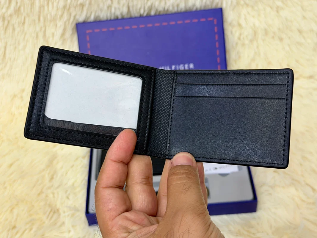 Tommy Hilfiger Black Saffiano Wallet Gift Set with Card Holder & Keychain