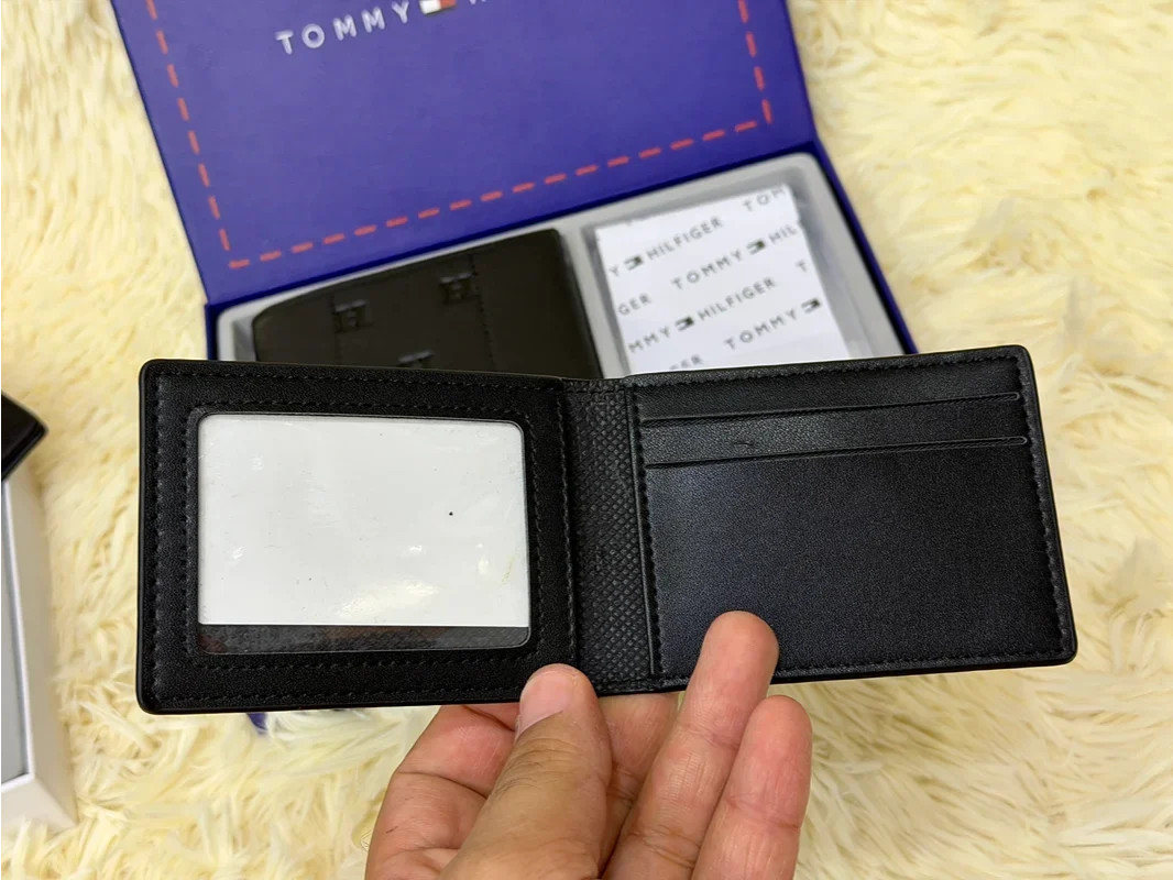 Tommy Hilfiger Black TH Embossed Bifold Wallet Gift Set with Card Holder & Keychain