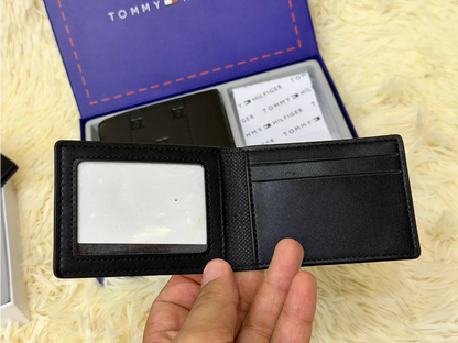 Tommy Hilfiger Black TH Embossed Bifold Wallet Gift Set with Card Holder & Keychain