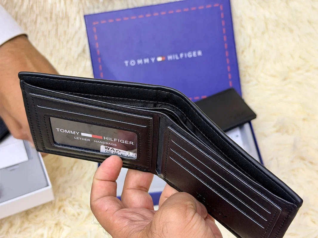 Tommy Hilfiger Black TH Embossed Bifold Wallet Gift Set with Card Holder & Keychain