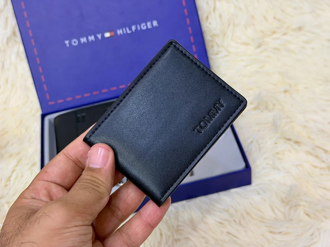 Tommy Hilfiger Black TH Embossed Bifold Wallet Gift Set with Card Holder & Keychain