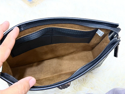 Versace Black Embossed Greek Key Zip Pouch