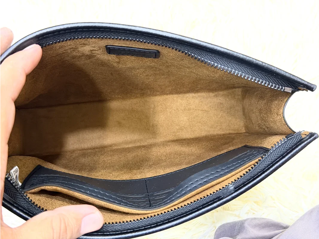 Versace Black Embossed Greek Key Zip Pouch