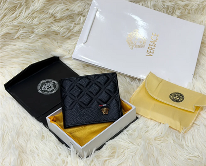 Versace Black Geometric Bifold Wallet with Gold Medusa Logo