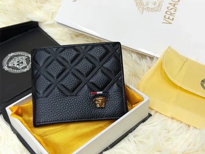 Versace Black Geometric Bifold Wallet with Gold Medusa Logo