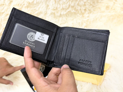 Versace Black Geometric Bifold Wallet with Gold Medusa Logo