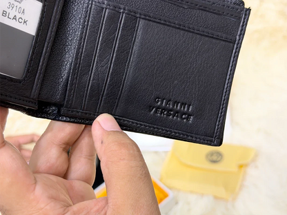 Versace Black Geometric Bifold Wallet with Gold Medusa Logo