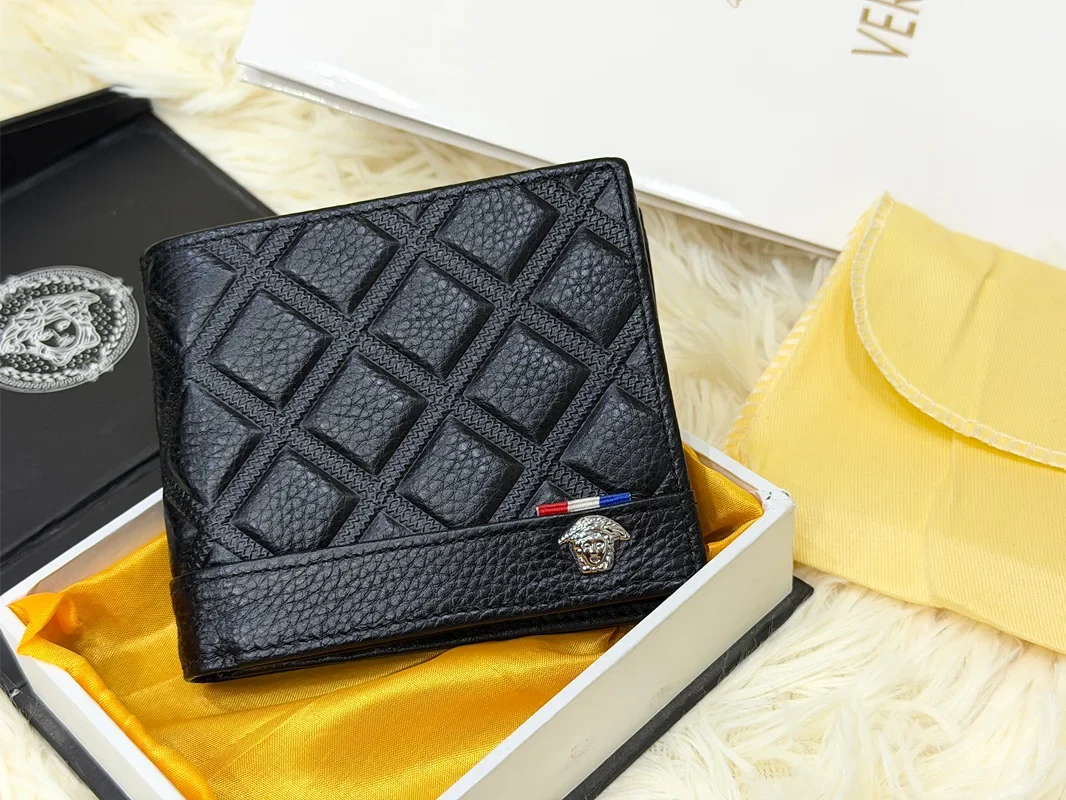 Versace Black Geometric Pattern Bifold Wallet with Medusa Logo