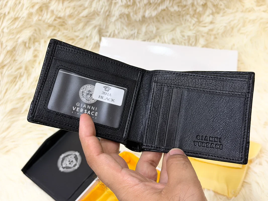 Versace Black Geometric Pattern Bifold Wallet with Medusa Logo