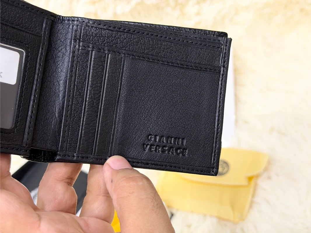 Versace Black Geometric Pattern Bifold Wallet with Medusa Logo