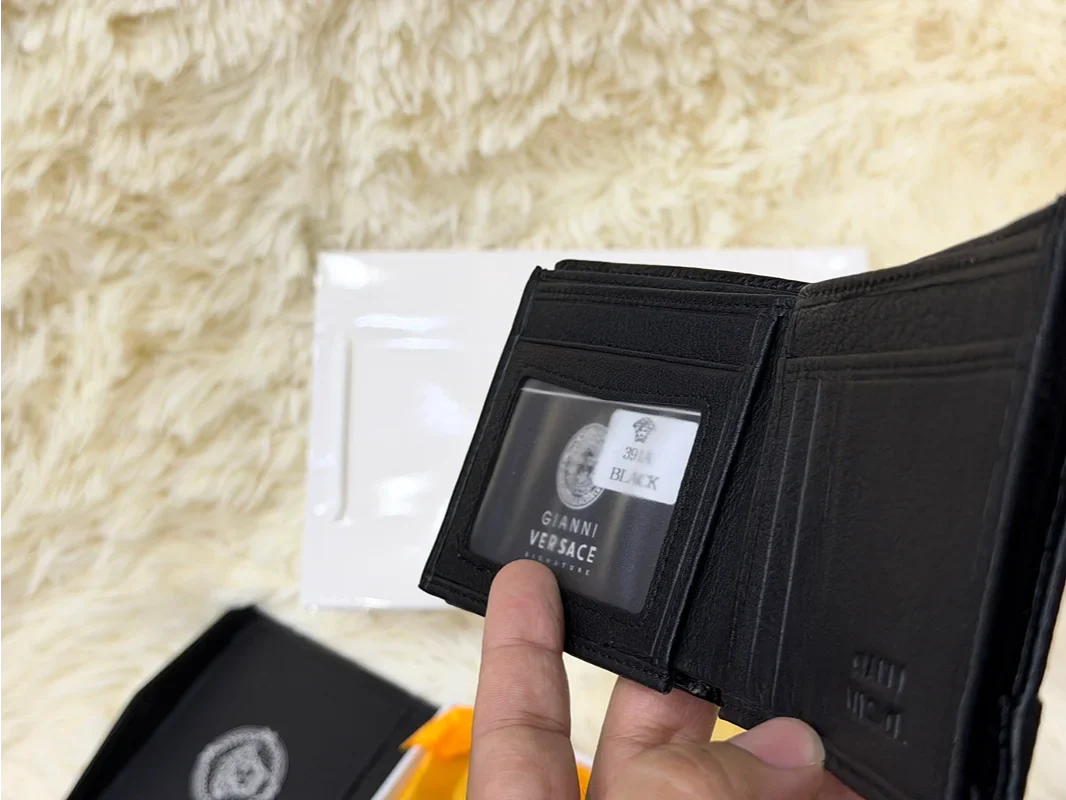 Versace Black Geometric Pattern Bifold Wallet with Medusa Logo