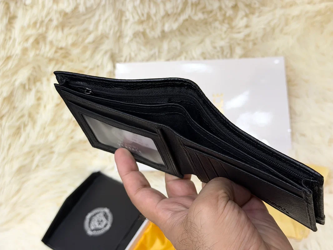 Versace Black Geometric Pattern Bifold Wallet with Medusa Logo